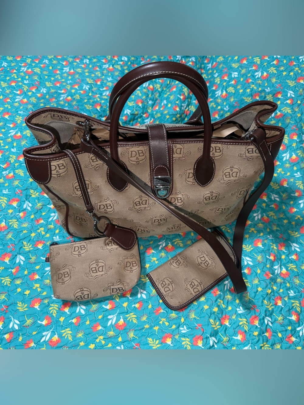 Large Dooney & Bourke Brown Top Handle Satchel Handbag with Coin Pouch
